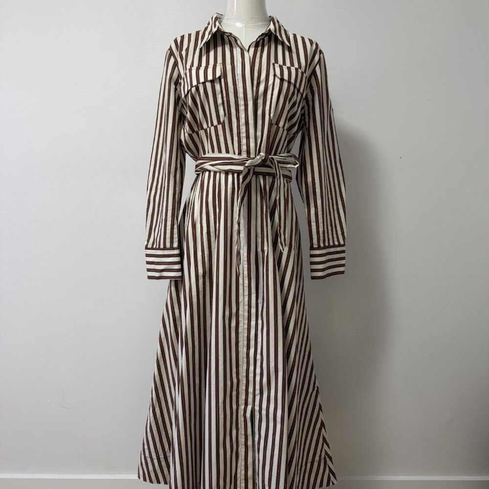 ZARA Woman Striped Shirt Dress Belted Cotton Midi Long Sleeve XL NWT Classic,